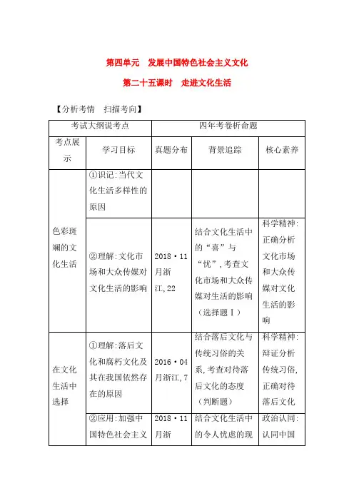 (浙江选考)2020版高考政治一轮复习：文化生活第四单元发展中国特色社会主义文化第二十五课时走进文化生活