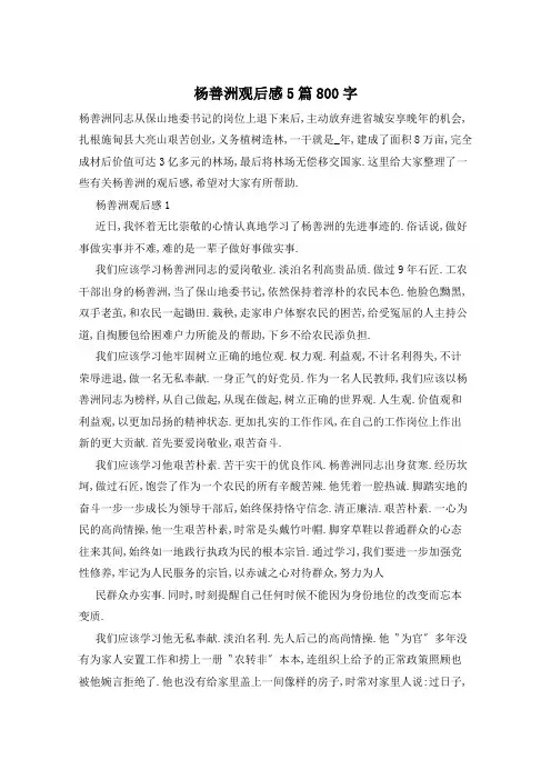 杨善洲观后感5篇800字