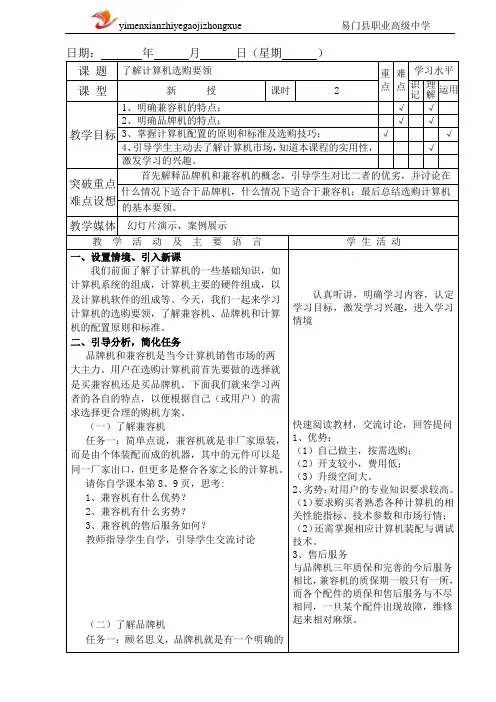 计算机选购要领教案