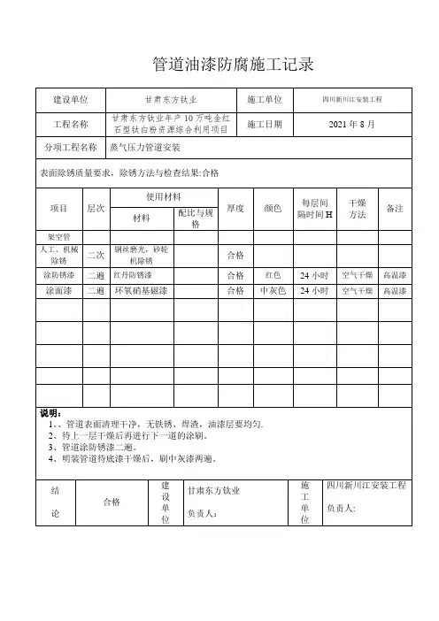 管道油漆防腐施工记录(可编辑)