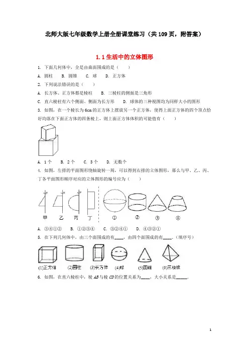 北师大版七年级数学上册全册课时作业(共109页,附答案)