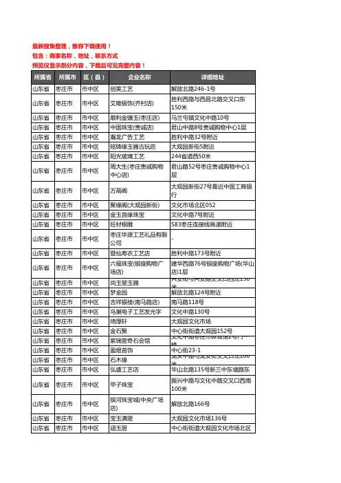 新版山东省枣庄市市中区工艺品企业公司商家户名录单联系方式地址大全117家