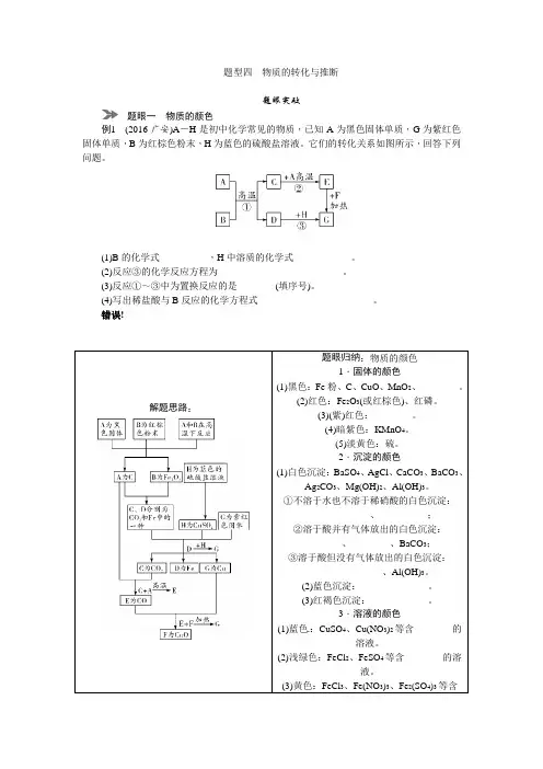 【满分特训】2018年中考化学专题复习重点题型突破题型四 物质的转化与推断