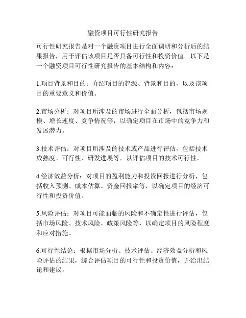 融资项目可行性研究报告
