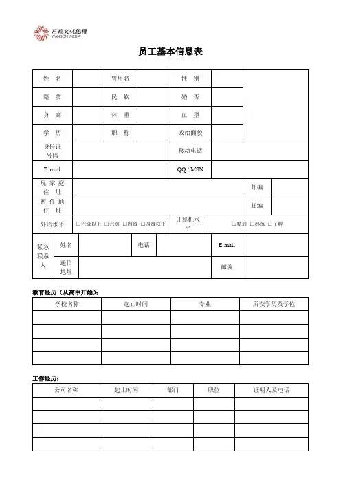 员工应聘登记表