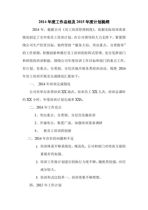 2014年度工作总结及2015年度计划提纲