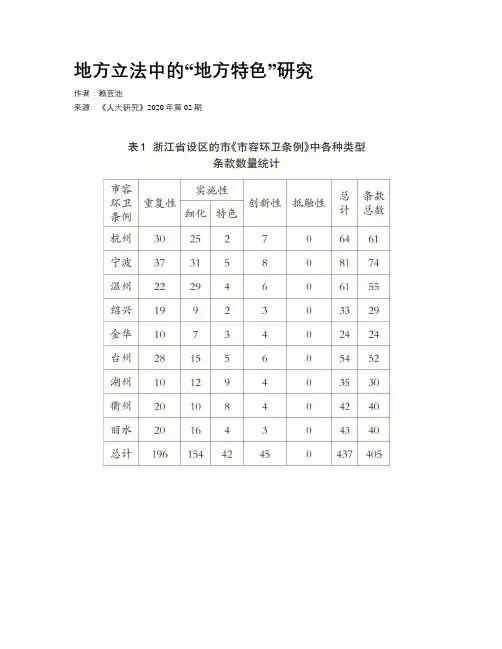 地方立法中的“地方特色”研究