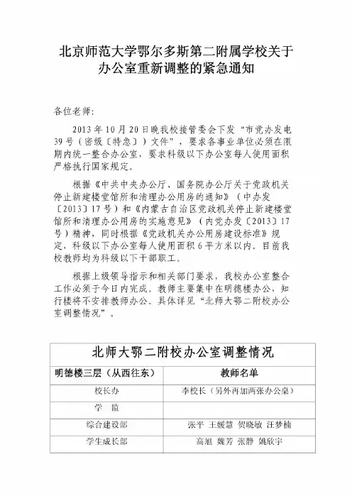关于办公室重新调整的紧急通知