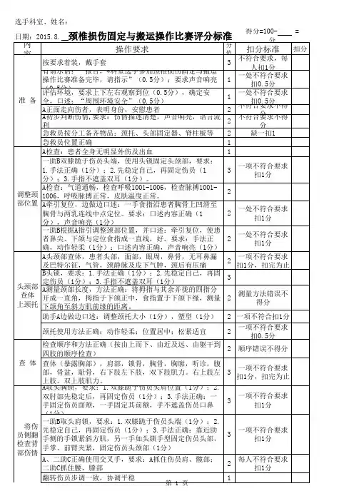 颈椎损伤固定搬运评分标准
