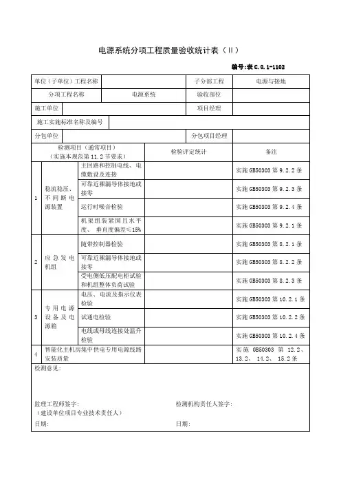 电源系统分项工程质量验收记录表(Ⅱ)