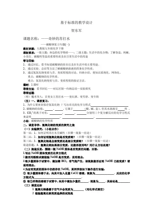 人教版初三化学下册碳酸钠的性质