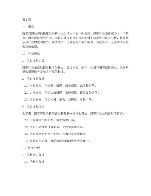 摄影行业财务分析报告(3篇)