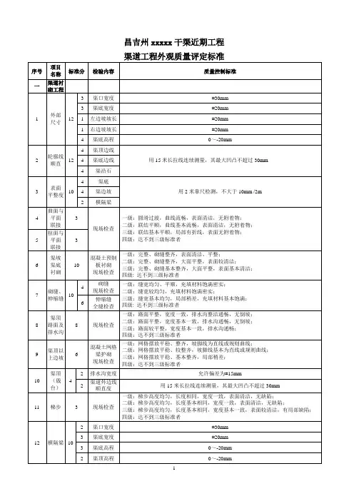 渠道工程外观质量评定标准-定
