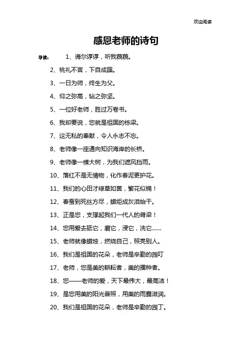 感恩老师的诗句