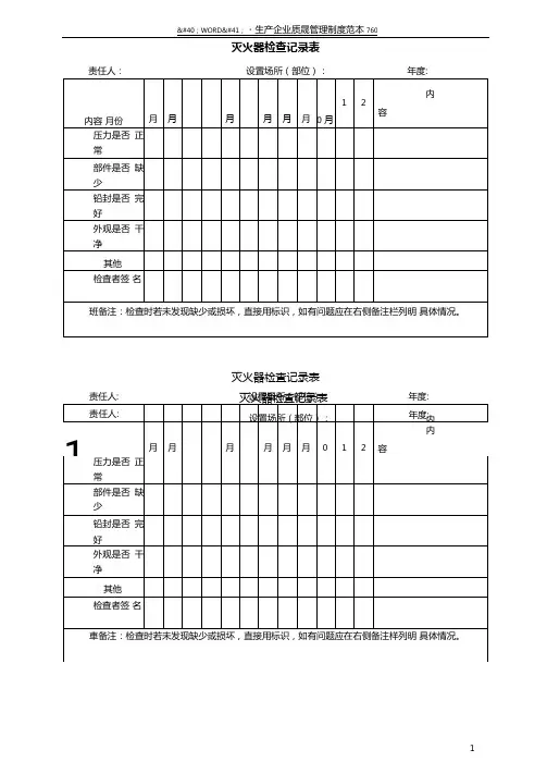 灭火器检查记录表