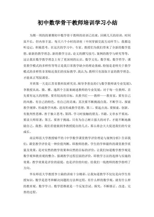 初中数学骨干教师培训学习小结