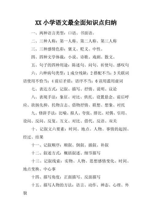 XX小学语文最全面知识点归纳