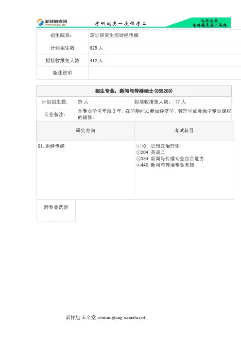 2017年北京大学深圳研究生院财经传媒考研辅导班、考研招生目录、考研招生人数