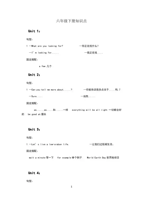 北京小学英语知识点总结6年级下册
