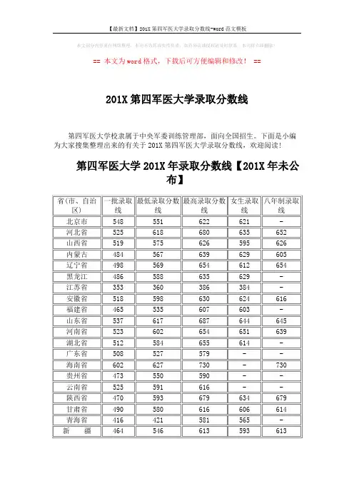 【最新文档】201X第四军医大学录取分数线-word范文模板 (4页)