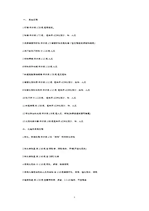 装修工程基础工程价格表