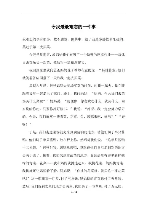 令我最最难忘的一件事_二年级作文