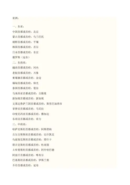 全世界各个国家的首都