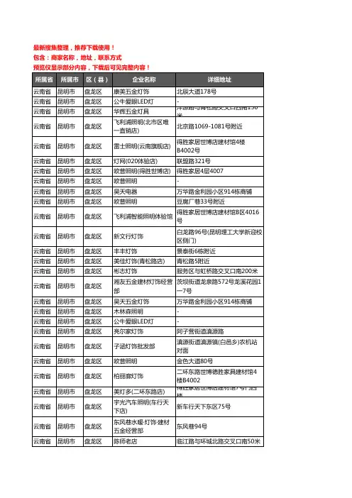 新版云南省昆明市盘龙区灯饰企业公司商家户名录单联系方式地址大全31家