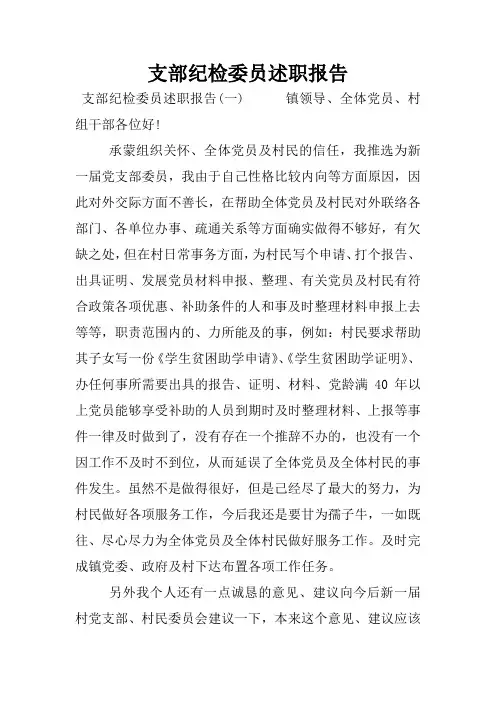 支部纪检委员述职报告