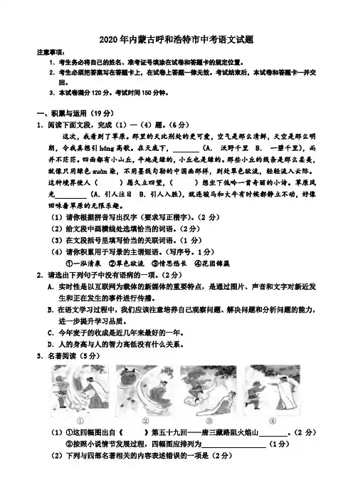 2020年内蒙古呼和浩特市中考语文试题【含答案】