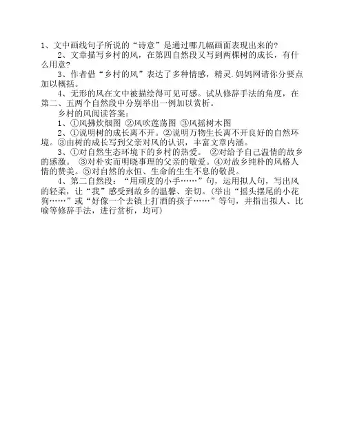 《乡村的风》阅读答案