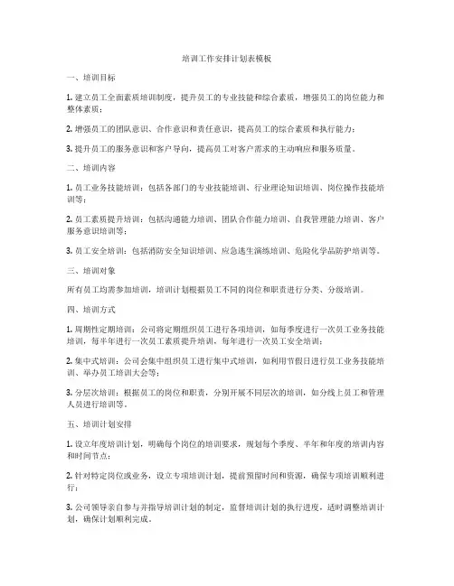 培训工作安排计划表模板