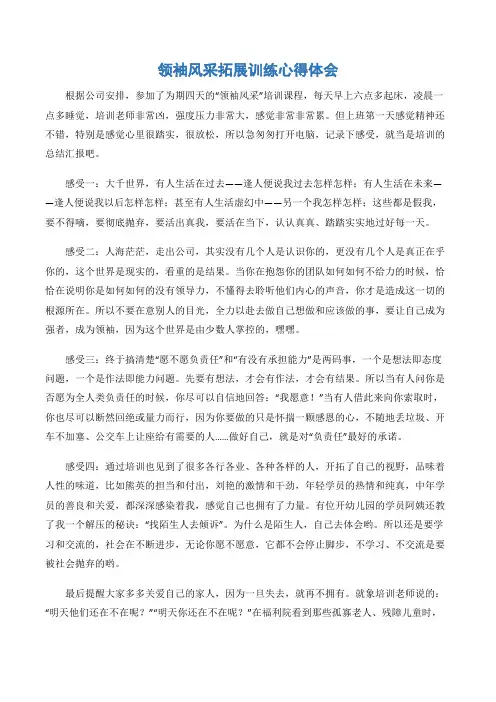 (拓展训练心得体会)领袖风采拓展训练心得体会-2篇