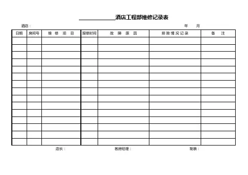 酒店工程维修记录表