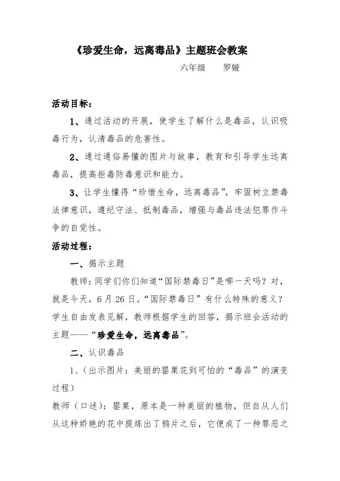 《珍爱生命   远离毒品》主题班会教案