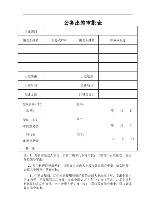 山东师范大学差旅审批单