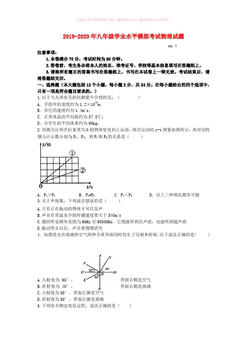 2019-2020年九年级学业水平模拟考试物理试题