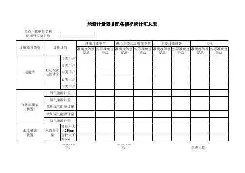 表 B.9 能源计量器具准确度等级统计汇总表