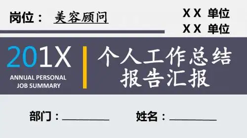 美容顾问岗位个人工作总结汇报报告PPT模板