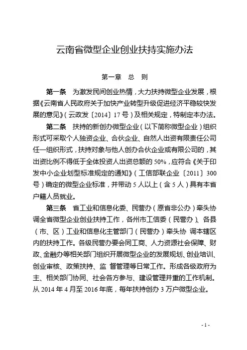 云南省微型企业创业扶持实施办法