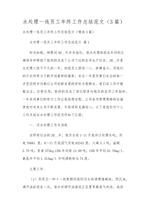 水处理一线员工年终工作总结范文(3篇)