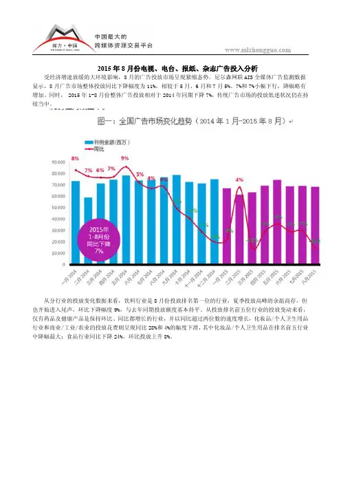 2015年8月份电视、电台、报纸、杂志广告投入分析