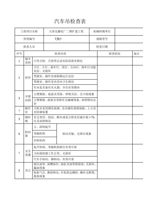 汽车吊检查表 检查 