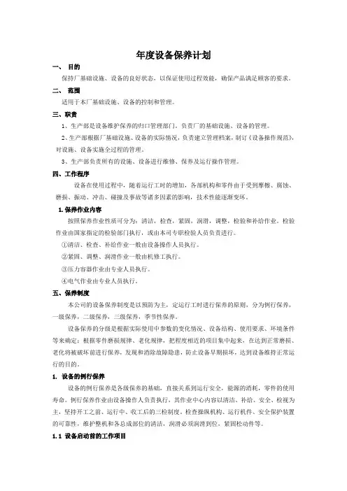 设备年度保养计划 2