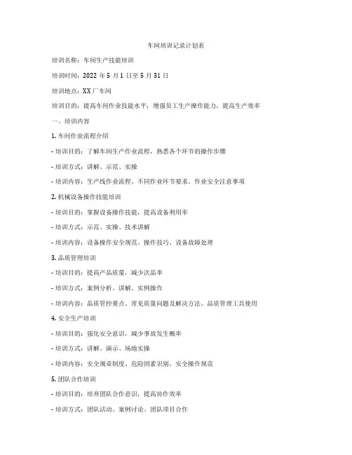 车间培训记录计划表