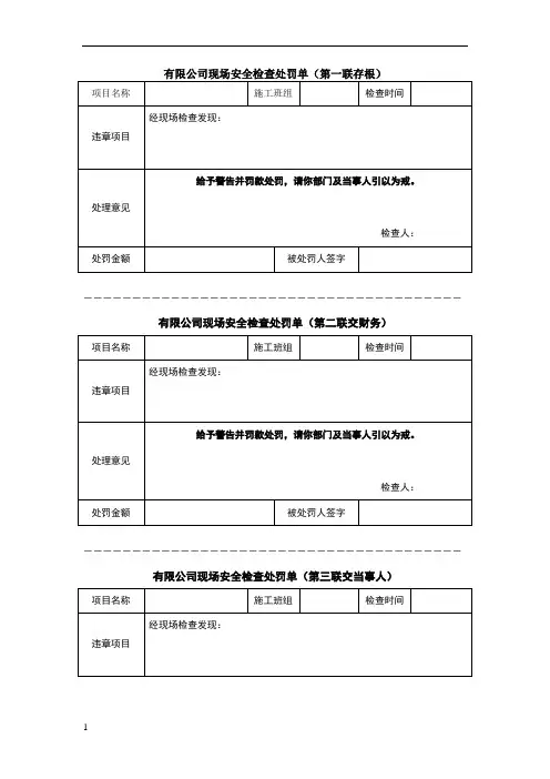 安全检查罚款单