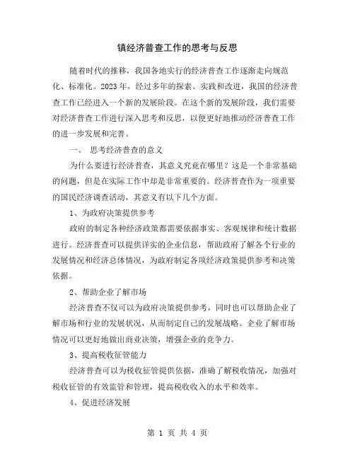镇经济普查工作的思考与反思