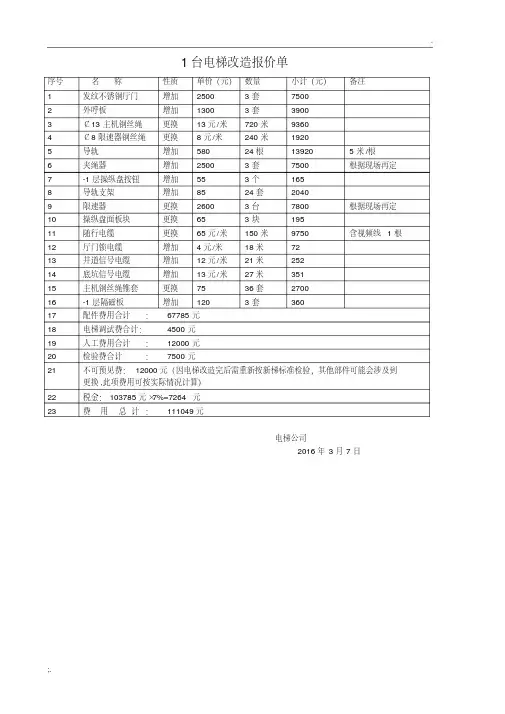 电梯改造报价单