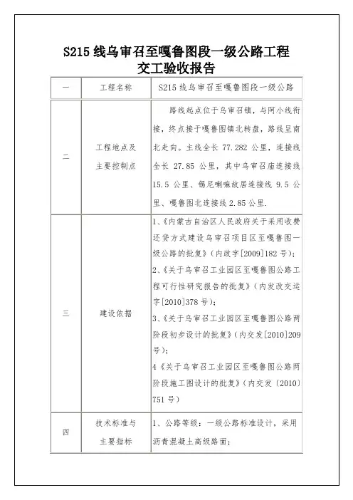 公路工程竣工验收鉴定书 2