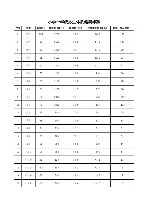 小学体质健康标准